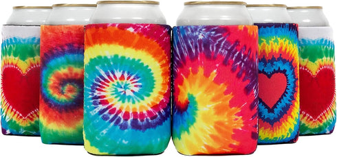 QualityPerfection Can Cooler Sleeve (6 Pack) 12 Oz Neoprene Collapsible Cooler, Insulated Can Holder, Tie-Dye Mix