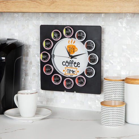 Mind Reader Single Serve Coffee Pod Clock, 12 Pod Capacity, Black Countertop or Wall Mount, 12.5" L x 4.25" W x 12.25" H