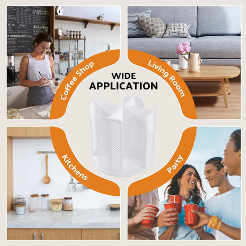 Rotating Paper Cup Dispenser with 4 Compartments, Removable Plastic Cup Storage & Lid Holder for Kitchen Countertops