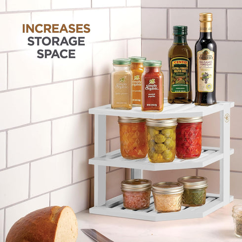 Bambuesi Plate Organizer for Cabinet, Bamboo Kitchen and Bathroom Space Saving Organizer