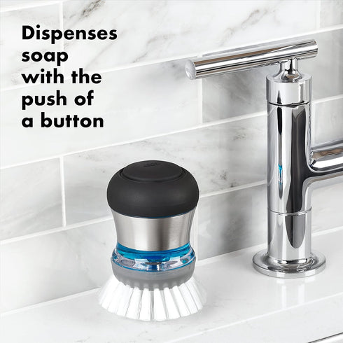 OXO Steel Palm Brush with Soap Dispenser - Perfect for Dish Cleaning