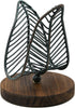 OwlGift Freestanding Modern Napkin Holder, Golden Turquoise Wrought Iron Leaf & Brown Wooden Base Design, Tissue