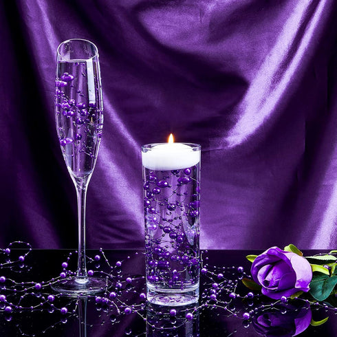 Tondiamo 24 Pcs Artificial Pearl String, Faux Pearls Beads for Floating Candle Party Garland Decoration, Dark Purple