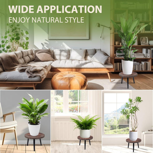 Neracking 2 8 inch Pcs Plant Stands, Small Floor Indoor Plant Stand, Mid Century Wood Planter Stand with Metal Leg