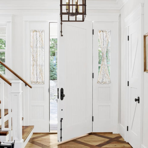 FMFUNCTEX Sheer Sidelight Front Door Curtains - 40 Inches Long White Yellow Branch Tree Print Curtain Set with Tiebacks