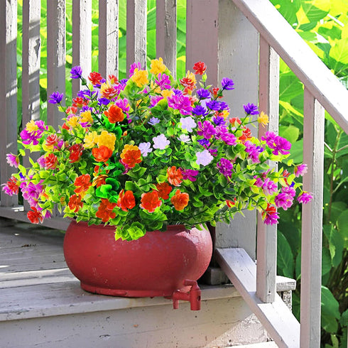 12 Bundles Outdoor Artificial Fake Flowers, UV Resistant Rose Eucalyptus Leaf Plants for Home Decor