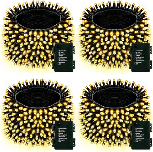 Upgraded 4Pack 160FT 400 LED Battery Operated Christmas String Lights Outdoor/Indoor, Timer
