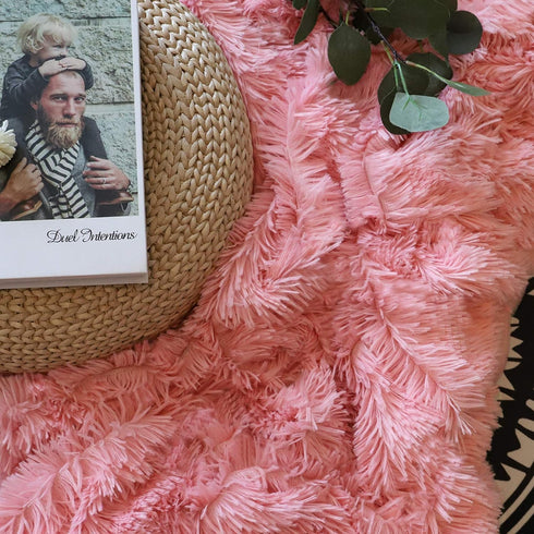 Tuddrom Extra Soft Faux Fur Blanket Queen Size 80" x 90", Solid Reversible Fuzzy Long Hair Shaggy Blanket, Pink