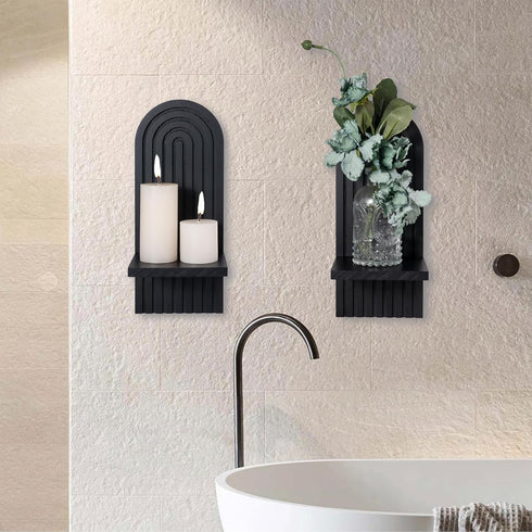 Set 2, Yorkmills Sconces Wall Decor of Wall Candle Holder Rustic Home Decor, Floating Candle Sconces Shelf Black Wall