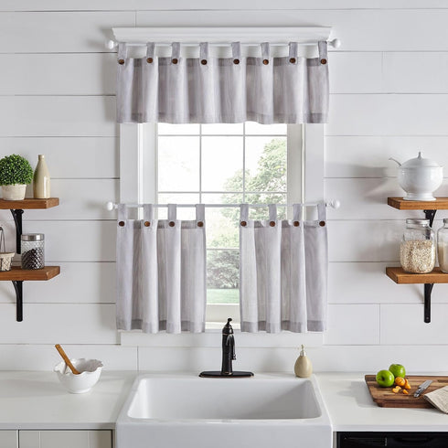 Elrene Home Fashions Tucker Ticking Stripe Tier Window Curtains - 30" x 36", Set of 2, Gray