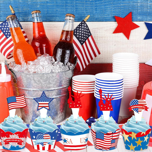 24 PCS 4th of July Cupcake Toppers Wrappers USA Patriotic Cupcake Liners for Cake Decoration Supplies, Independence Memorial Day Party Cake Decorations, Medium by Generic