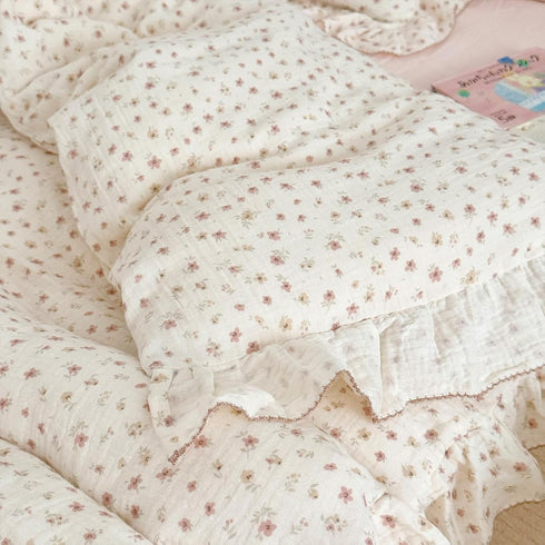 47"x59", BuLuTu Muslin Cotton Pink Floral Print Duvet Cover for Toddler Girls Kids Comforter Cover for Toddler Bed/Crib