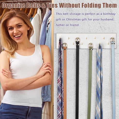 Belt Hanger Wall Mount, Belt Organizer for Closet, Holds Over 28 Belts, Wooden Wall Mounted Rack for Storage