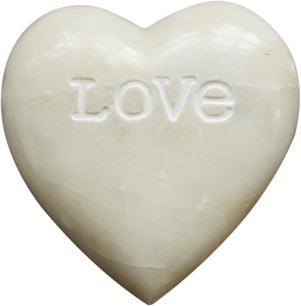 Creative Co-Op Soapstone Heart Decoration, Engraved Love, White Color