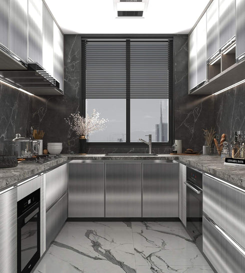 Silver Contact Paper, Thicken Stainless Steel Metallic Waterproof Peel and Stick Wallpaper for Kitchen Cabinets and