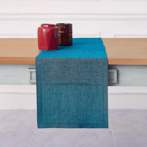 Solino Home Linen Table Runner 72 Inches Long - Athena, 100% Pure Linen Chambray Teal, 14 x 72 Inch for Dining
