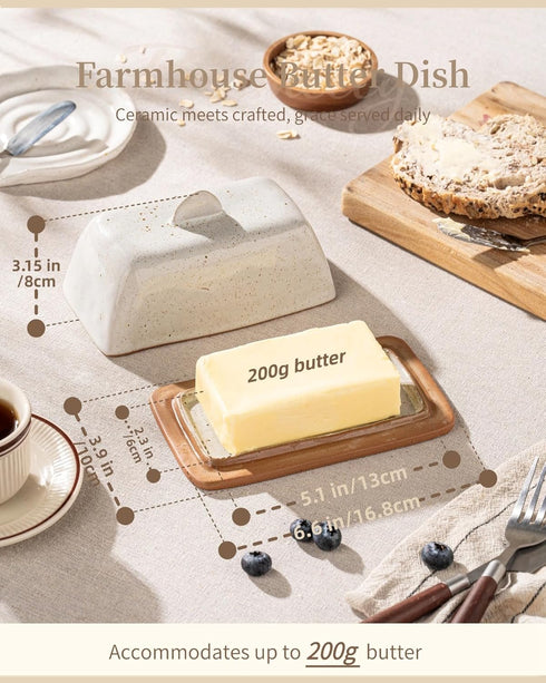 Countertop, 200g Besmeety Ceramic Butter Dish with Lid and Handle for European Butter Keeper, Farmhouse Decor (Grey)