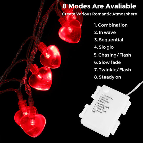 Luditek 14.7ft 40LED Heart Shape String Lights, Battery Operated Mothers Day Hanging Garland Decor for Indoor Outdoor