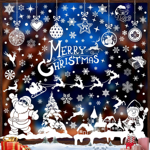 236PCS Christmas Window Clings, 9 Sheets Double-Sided Snowflakes Stickers for Glass Window Decor