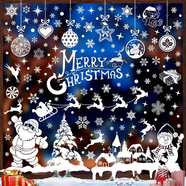 236PCS Christmas Window Clings, 9 Sheets Double-Sided Snowflakes Stickers for Glass Window Decor