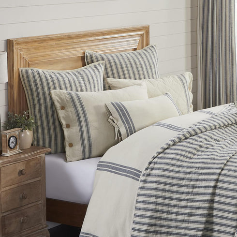 Piper Classics Market Place Blue Ticking Stripe Quilted Euro Sham