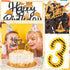 FUNCANDLE Set,Yellow 4 4th Construction Themed Birthday Candles White Stripes Number Candle with Construction Cake