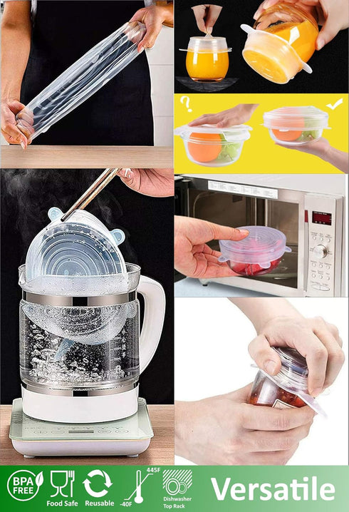altCookingHub Silicone Stretch Lids, 6-Pack Various Sizes, BPA Free, Leakproof Reusable Lids for Containers