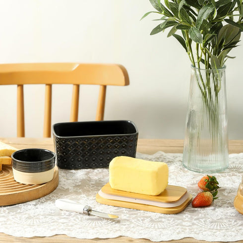 Countertop Ceramic Butter Dish with Lid,Large Butter Container with Airtight Cover for or refrigerator,Farmhouse Butter