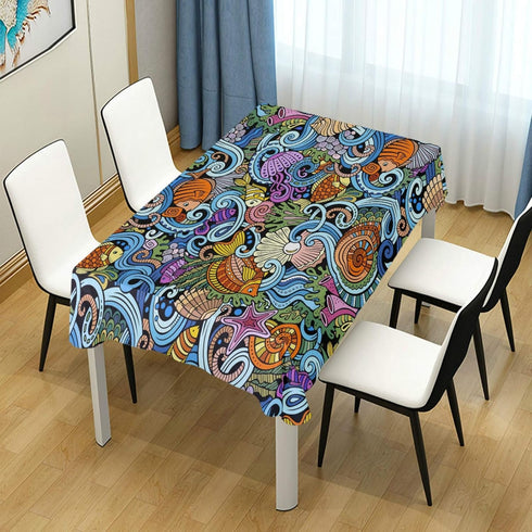 Starfish Shell Tablecloth, 54x54 Square Polyester Washable Wrinkle Free Dinner Tablecloth for Kitchen Dining Room