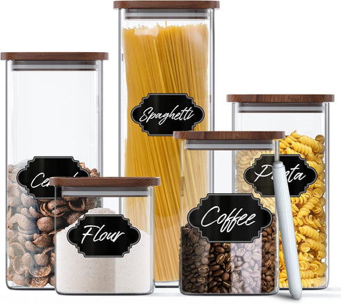 Essos Set (2) 80 oz Square Glass Jars with Wood Lids of fl Airtight and Stackable Storage Containers for Kitchen Pantry