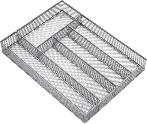 Silverware Drawer Organizer Holder, Mesh Wire Cutlery Tray for Kitchen, Bedroom, Living Room, 5 Compartment