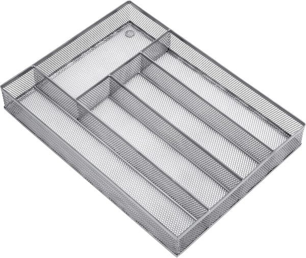 Silverware Drawer Organizer Holder, Mesh Wire Cutlery Tray for Kitchen, Bedroom, Living Room, 5 Compartment