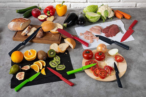 KUHN RIKON Colori+ Non-Stick Straight Paring Knife with Safety Sheath, 4 inch Blade, Funky Fruit Strawberry