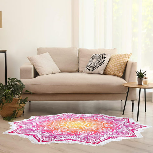 Tassels,59'',Purple Large Microfiber Boho Mandala Beach Towel Round Bohemian Beach Blanket Hippie Indian Throw Blanket