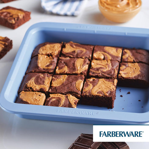 Farberware Easy Solutions Nonstick Bakeware Square Cake/Cookie Pan, 9 Inch with Portion Marks