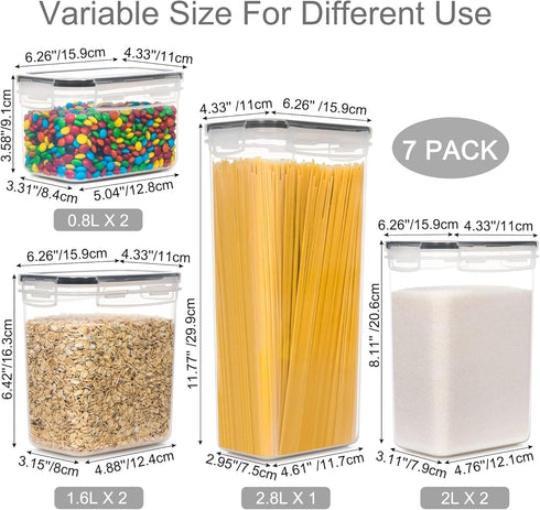 PANTRYSTAR 7 Airtight Food Storage Containers with Lids, PCS BPA Free Kitchen Canisters for Spaghetti, Pasta, Dry Food