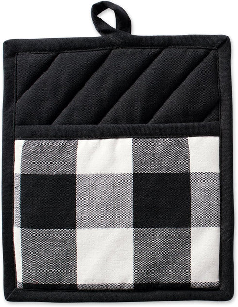 DII Buffalo Check Kitchen Collection, Classic Farmhouse Kitchen Set, Potholder, Black & White, 2 Piece