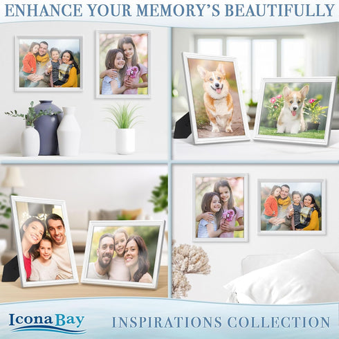 Icona Bay 8x10 Picture Frames, White, 6 Pack, Inspirations Collection, Wall Mount or Table Top