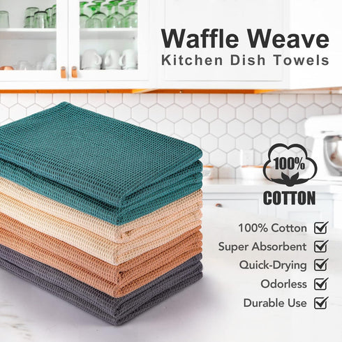 PY HOME & SPORTS 8 Pack Cotton Waffle Weave Kitchen Towels - 17 x 25, Super Absorbent Hand Dish Cloths for Drying and