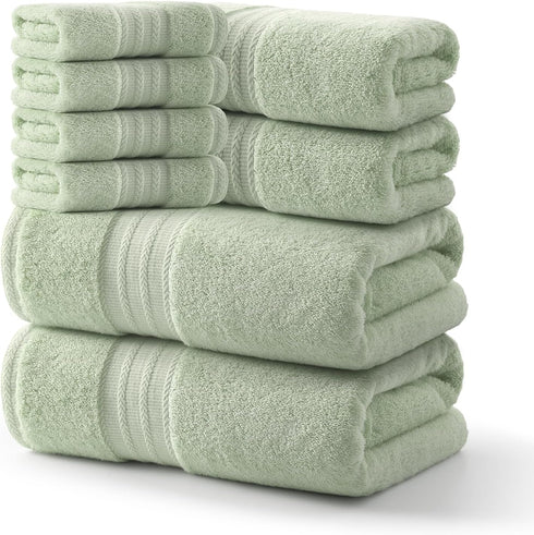 REDKISS Green Towel Set of 8-100% Cotton Luxury Bath Towels Set for