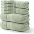 REDKISS Green Towel Set of 8-100% Cotton Luxury Bath Towels Set for