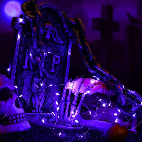 Brizled Purple Halloween Lights, 19.47ft 60 LED Battery Powered Twinkle/Steady On String Lights