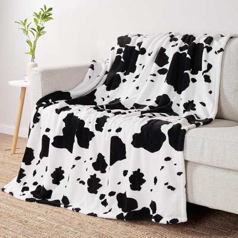 Cozy 90"*90" Bliss Cow Print Throw Blanket for Bed - Super Fuzzy Thick Soft Warm Fleece Blankets for Couch & Room Dcor