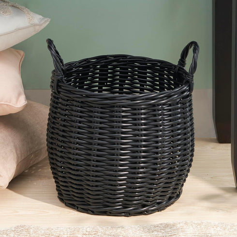 Isidore Round Resin Woven Basket with Handles - Multi-Purpose Organizer for Storage, Laundry, 13" x 13" x 13"