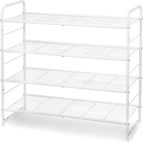 Simple Trending 4-Tier Stackable Shoe Rack - Expandable & Adjustable Shoe Organizer Storage Shelf, Wire Grid, White