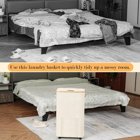 75L Laundry Basket with Wheels, Dirty Clothes Hamper on Wheels, Rolling Tall Laundry Hamper with lid for Laundry Room