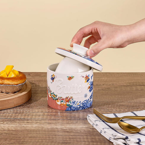 Counter, Butter Crock with Water Line, Ceramic Butter Keeper for French Butter Dish with Lid for Spreadable Fresh