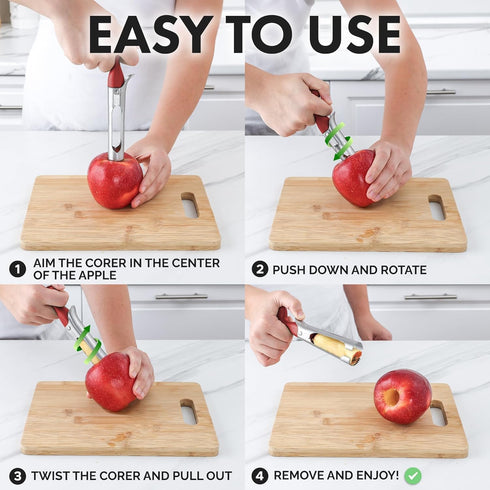 Zulay Kitchen Premium Apple Corer Tool - Ultra Sharp, Stainless Steel, Serrated Blades for Easy Coring - Easy to Use