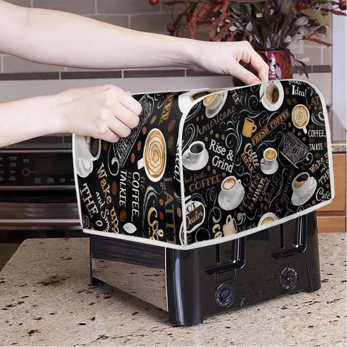 Coffee Print Toaster Covers Kitchen Accessories Decor Bread Maker Oven Protector Covers 2 Slice Toaster Dust Proof Fingerprint Covers Kitchen Decoration