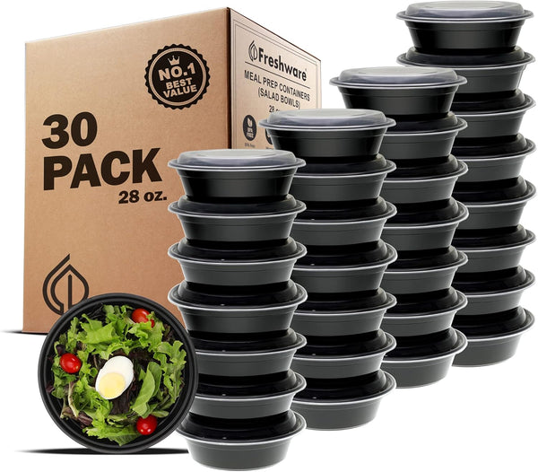 Freshware Meal Prep Bowl Containers - 30 Pack Plastic Bowls with Lids for Soup and Salad, BPA Free